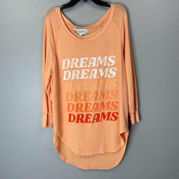 Wildfox Shaley Top Womens Small Orange Dreams Graphic Long Sleeve New - Picture 1 of 10